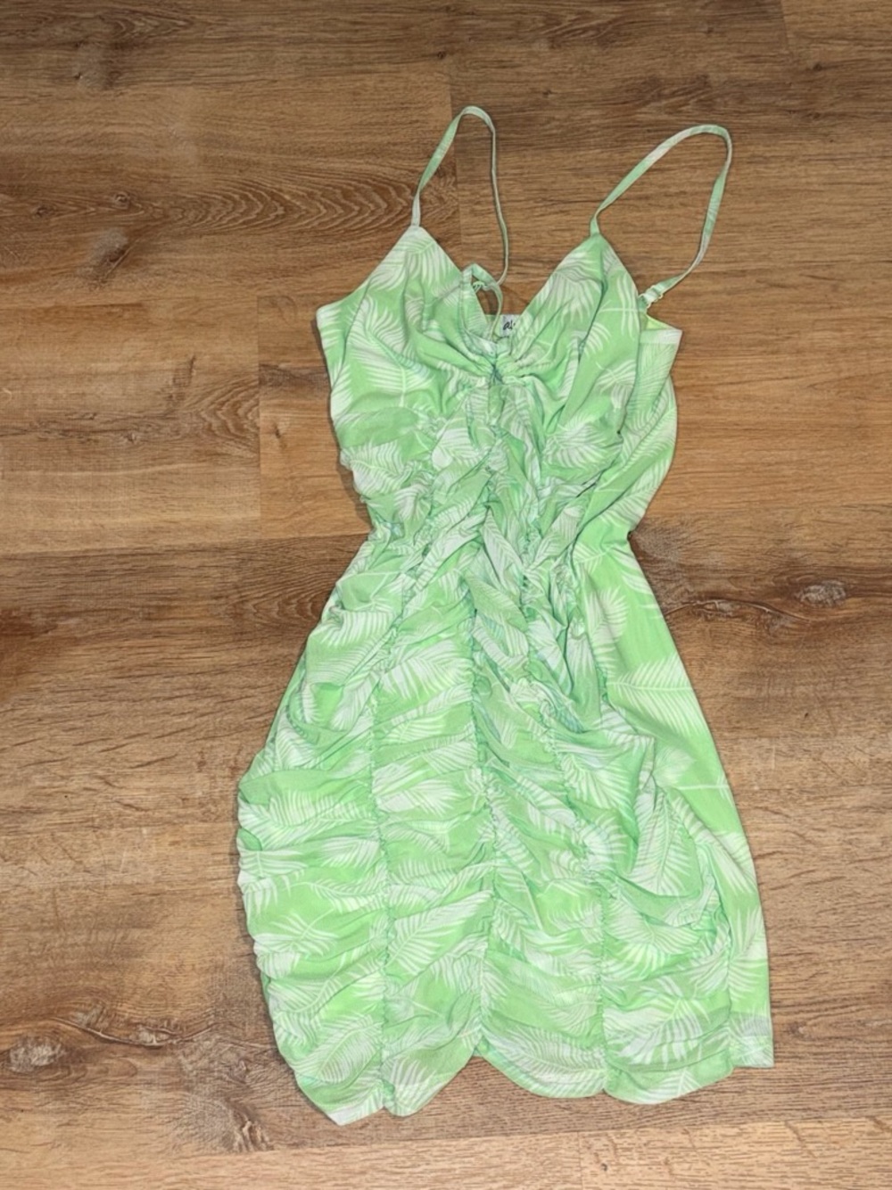 Almost Famous Lime Green Ruched Spaghetti Strap Dress